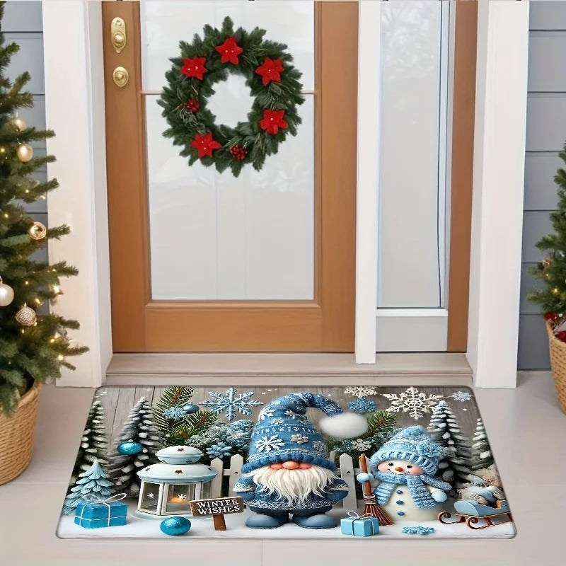 Christmas Gnome Welcome Doormat – Winter Xmas Tree Non-Slip Rug for Home Decor