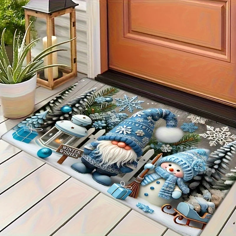 Christmas Gnome Welcome Doormat – Winter Xmas Tree Non-Slip Rug for Home Decor