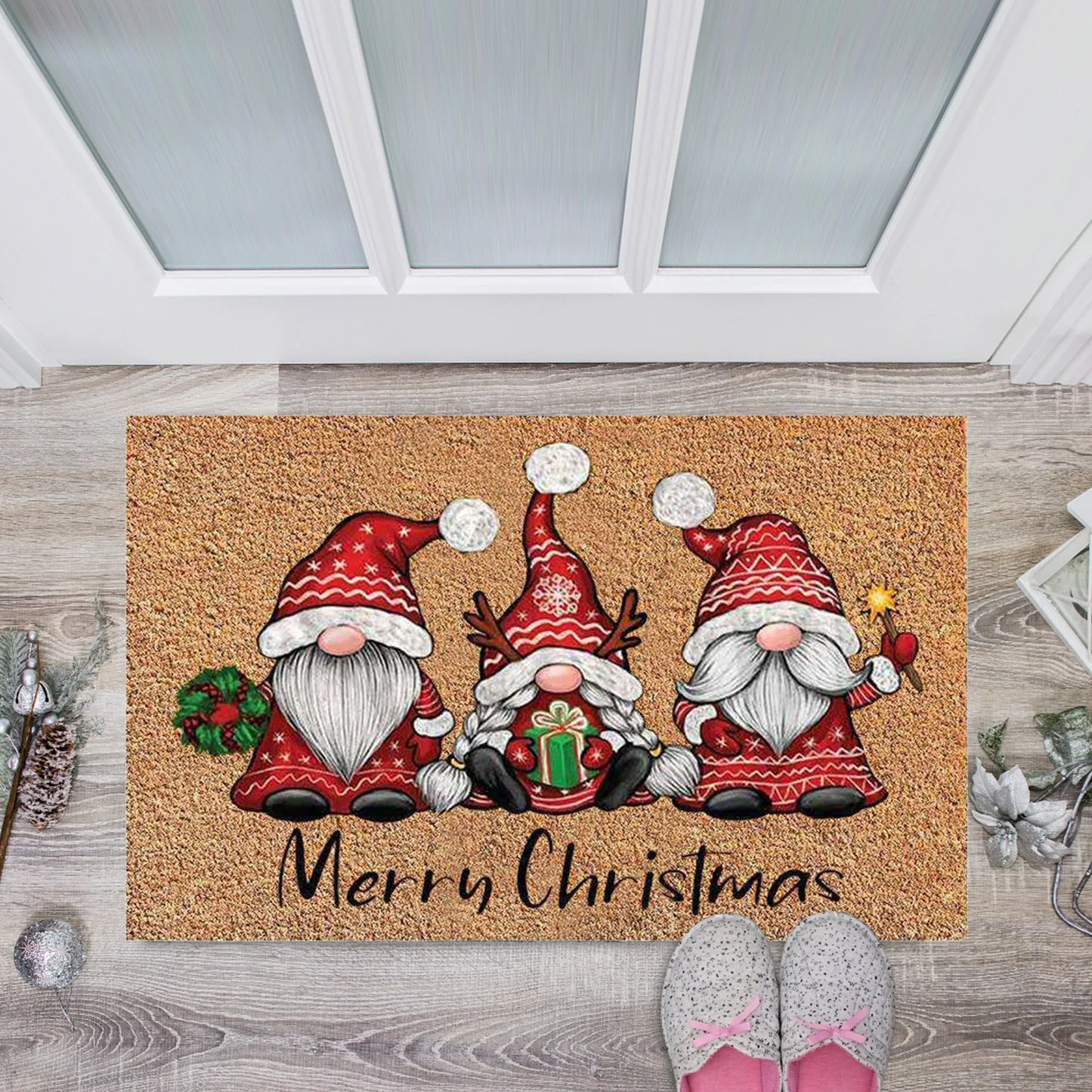 Christmas Welcome Gnome Doormat – Indoor & Outdoor Front Porch Entrance Rug