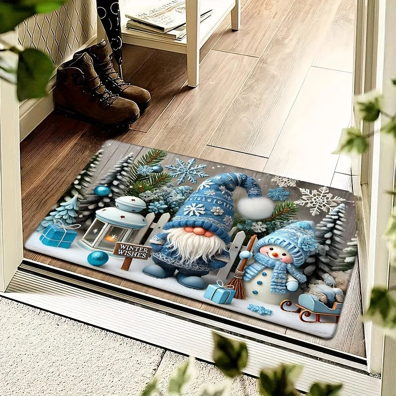 Christmas Gnome Welcome Doormat – Winter Xmas Tree Non-Slip Rug for Home Decor