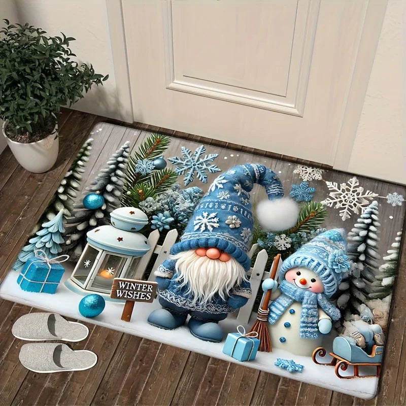 Christmas Gnome Welcome Doormat – Winter Xmas Tree Non-Slip Rug for Home Decor