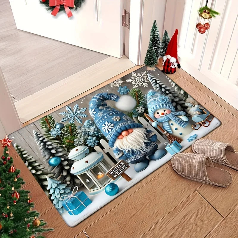 Christmas Gnome Welcome Doormat – Winter Xmas Tree Non-Slip Rug for Home Decor