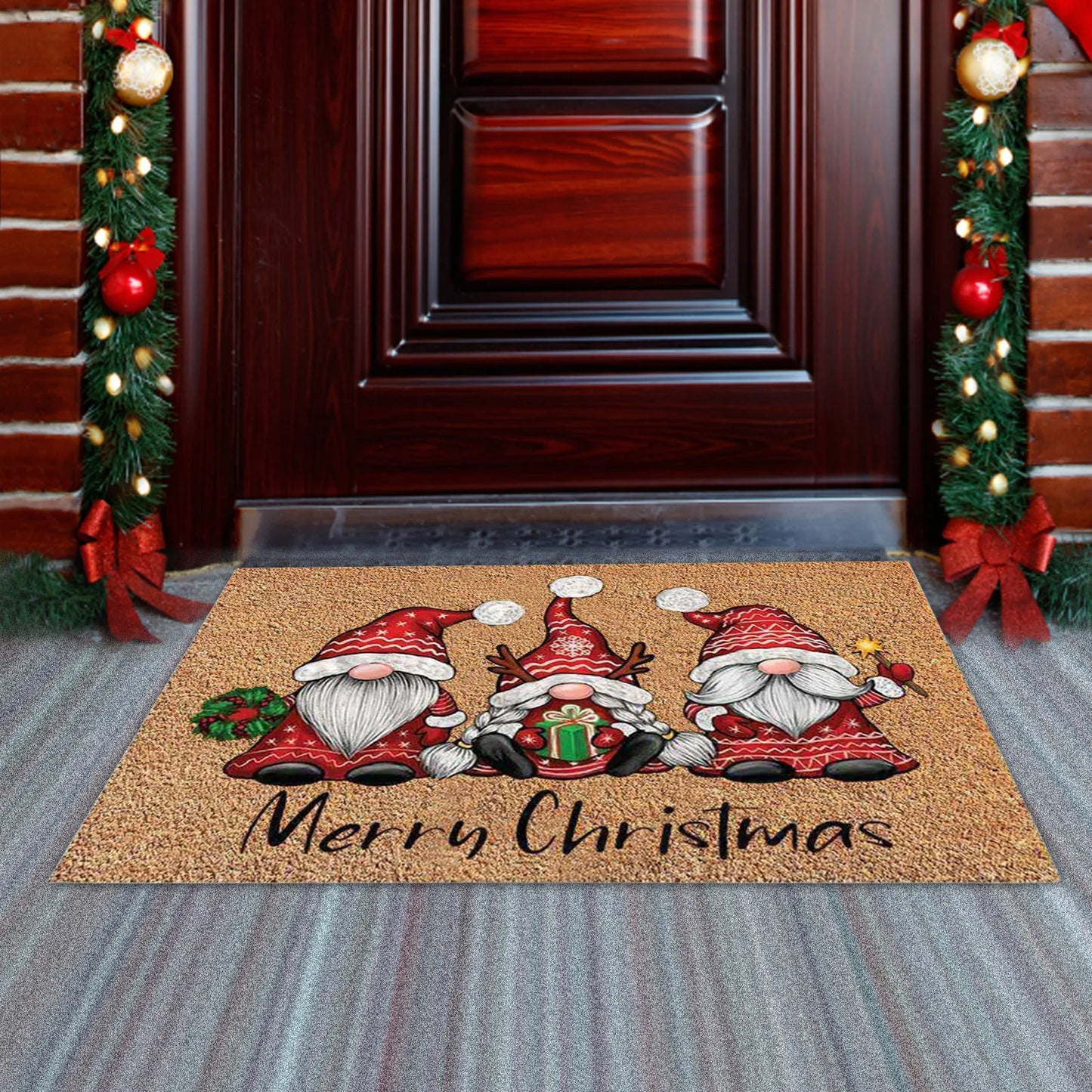 Christmas Welcome Gnome Doormat – Indoor & Outdoor Front Porch Entrance Rug