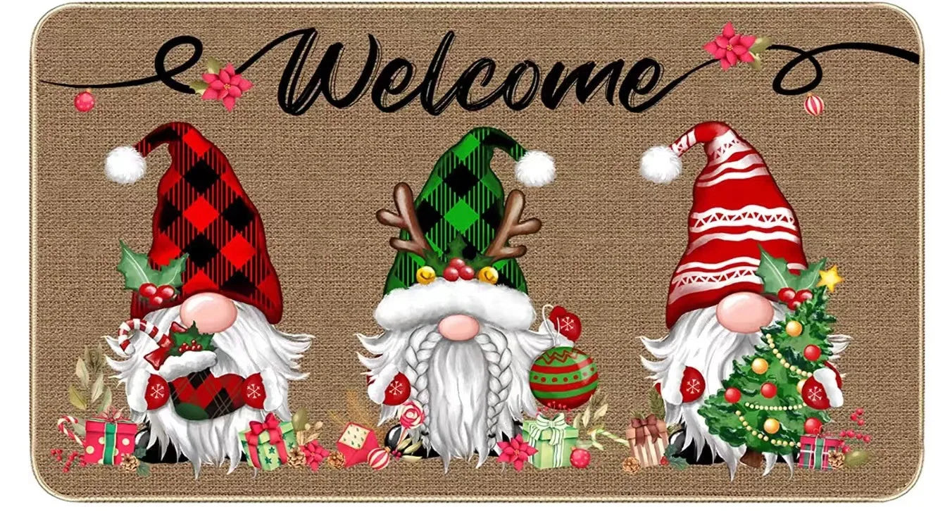 Christmas Welcome Gnome Doormat – Indoor & Outdoor Front Porch Entrance Rug