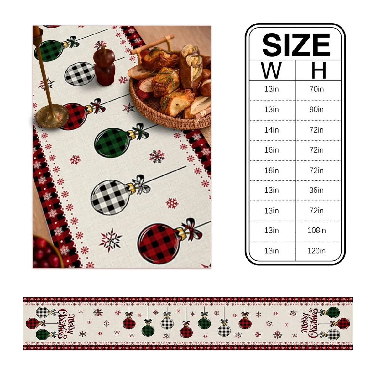 Merry Christmas Red Pine Tree Linen Table Runner – Winter Holiday Party Decor